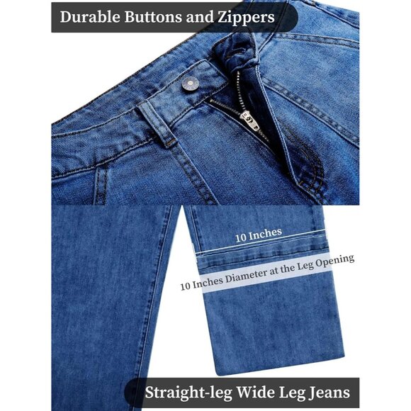 Womens Wide Leg High Waisted Jeans Cotton Polyester Spandex Casual Flap Pockets - Picture 5 of 6